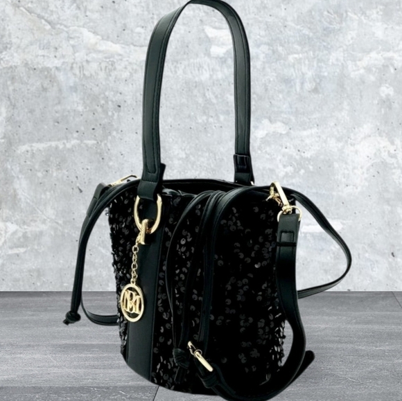NWT Bagley Mischka Black Sequin Bucket Bag - Picture 10 of 11